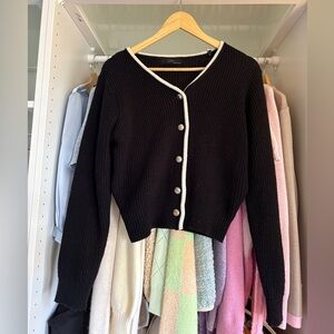 Black Cardigan with White Trim